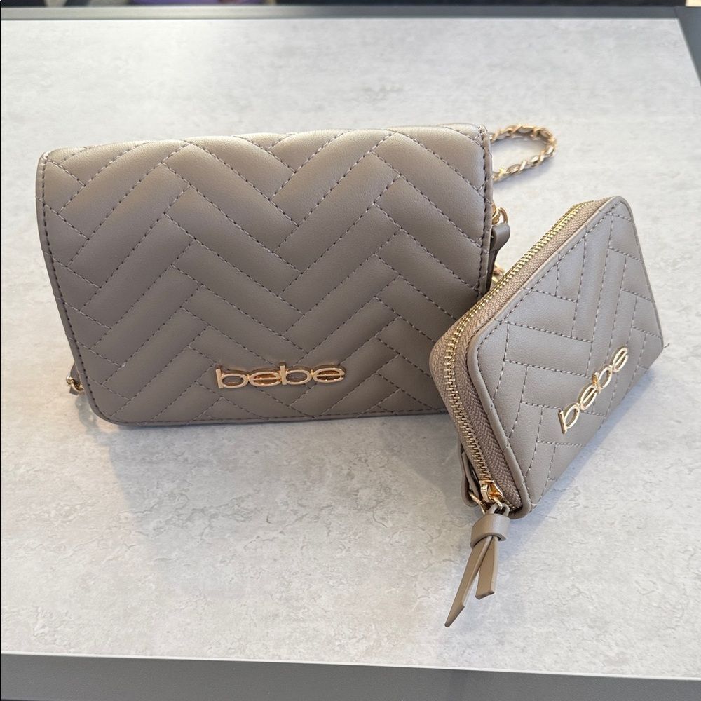 Bebe Taupe Quilted Crossbody Bag Set🎉Last deal